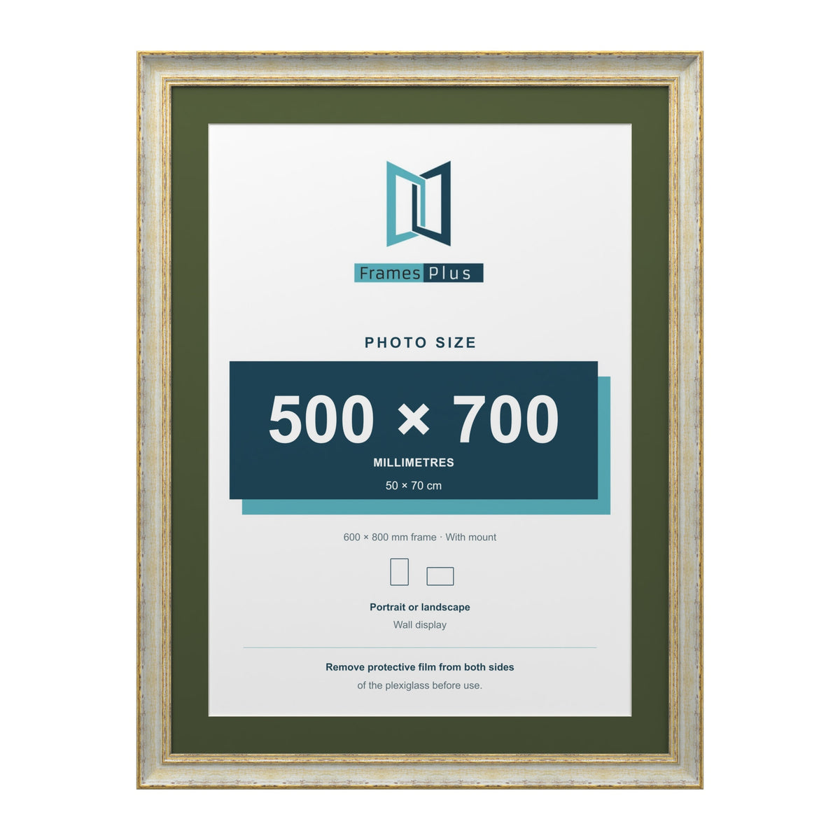 Cassis Cream 80 x 60 cm picture frame with a green mount for a 70 x 50 cm photo