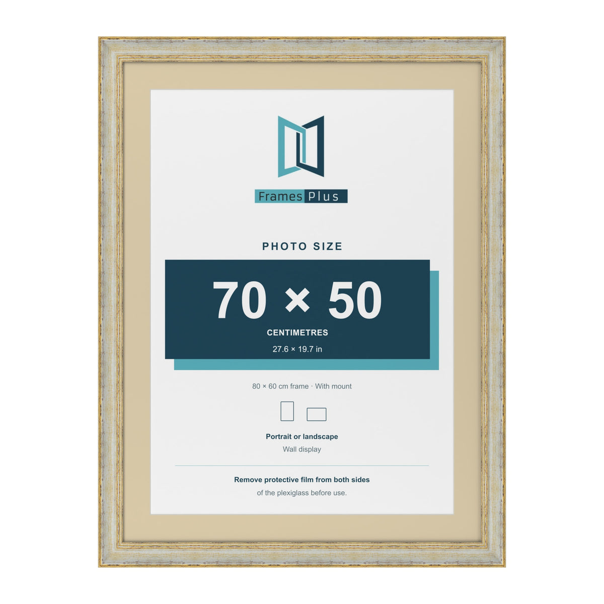 Cassis Cream 80 x 60 cm picture frame with an ivory mount for a 70 x 50 cm photo