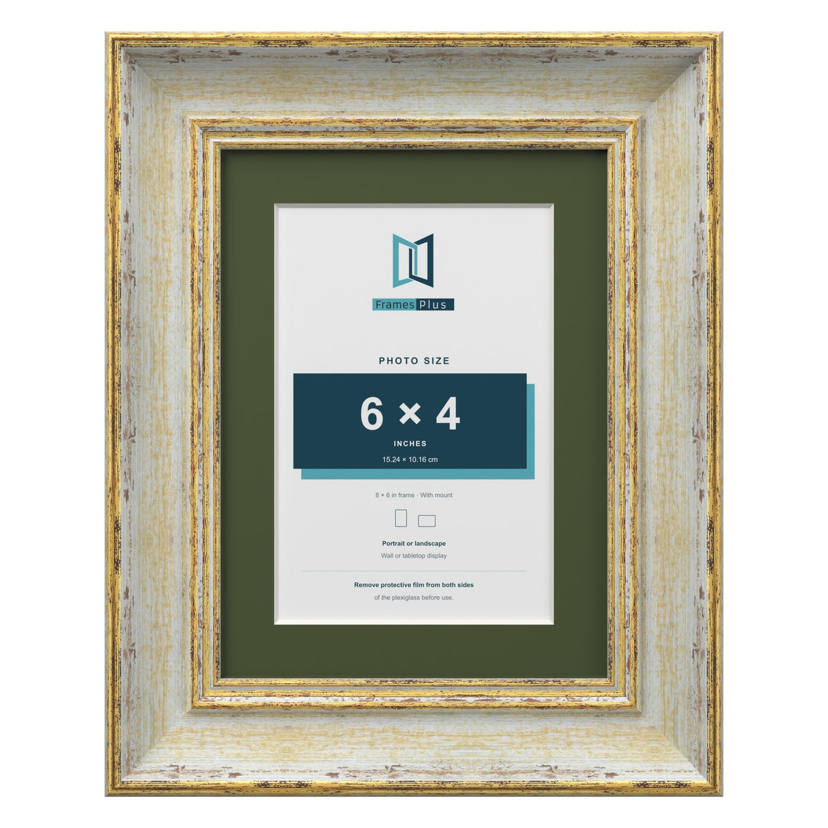Cassis Cream 8 x 6 inch picture frame with a green mount for a 6 x 4 inch photo