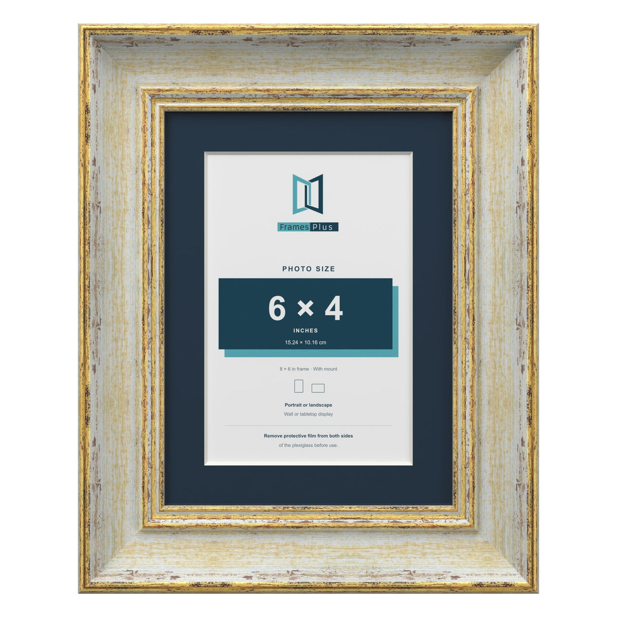Cassis Cream 8 x 6 inch picture frame with a pacific blue mount for a 6 x 4 inch photo