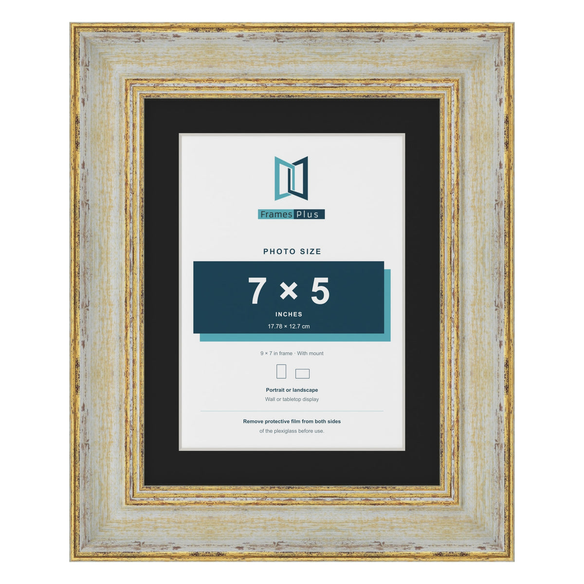 Cassis Cream 9 x 7 inch picture frame with a black mount for a 7 x 5 inch photo