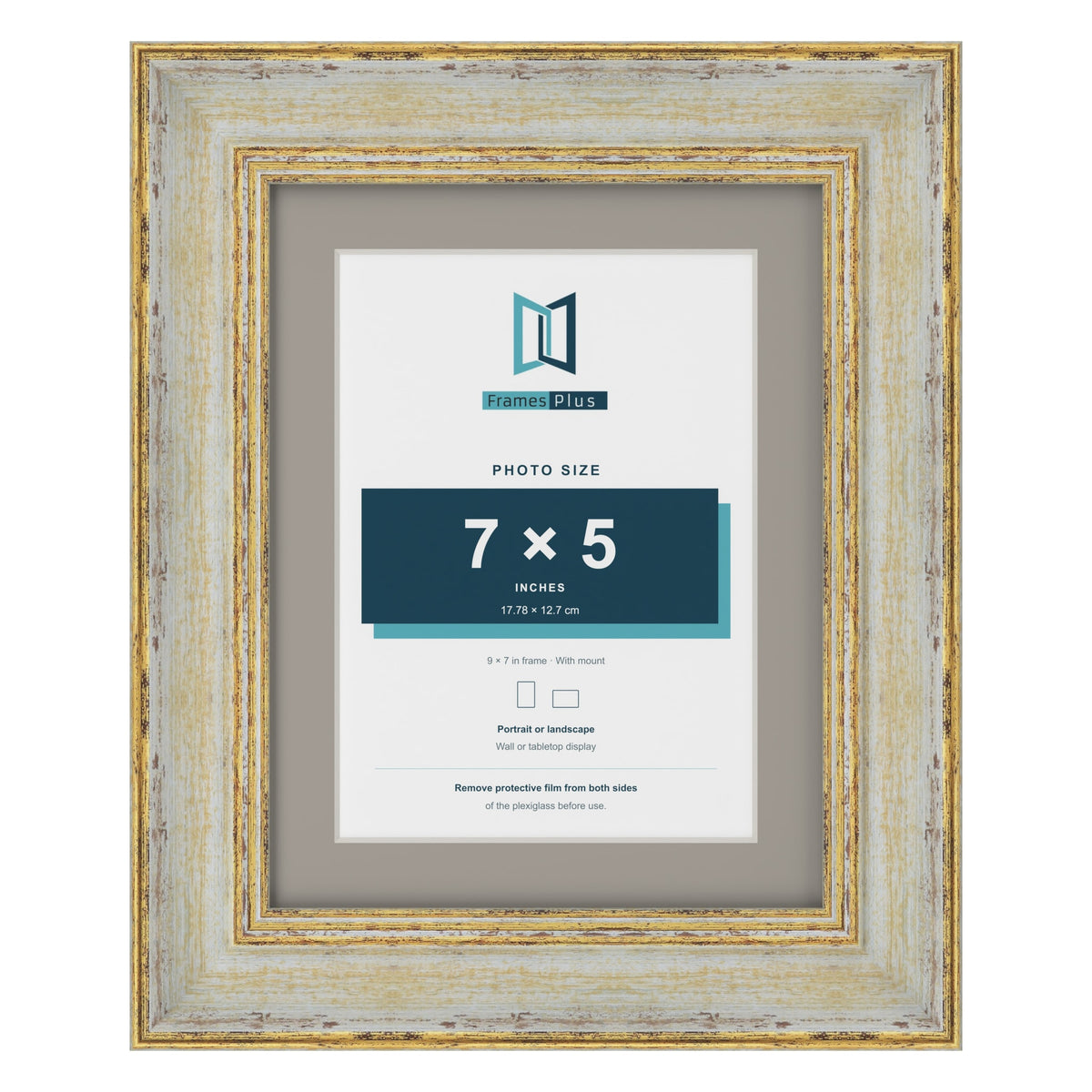 Cassis Cream 9 x 7 inch picture frame with a dawn grey mount for a 7 x 5 inch photo