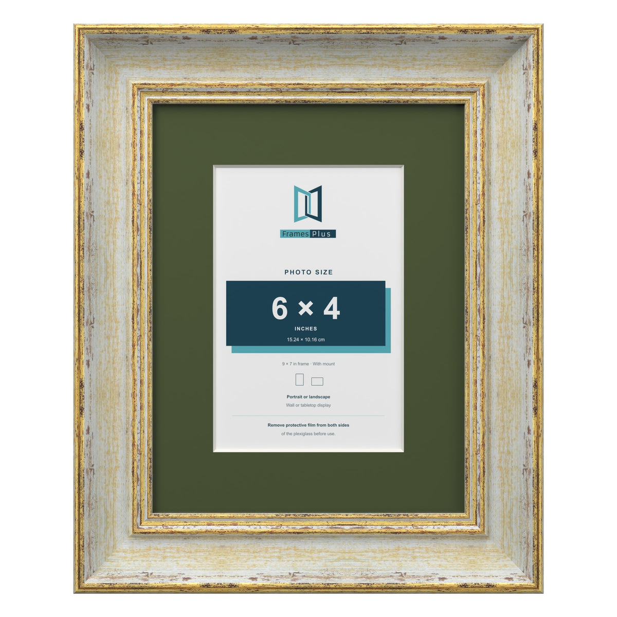 Cassis Cream 9 x 7 inch picture frame with a green mount for a 6 x 4 inch photo