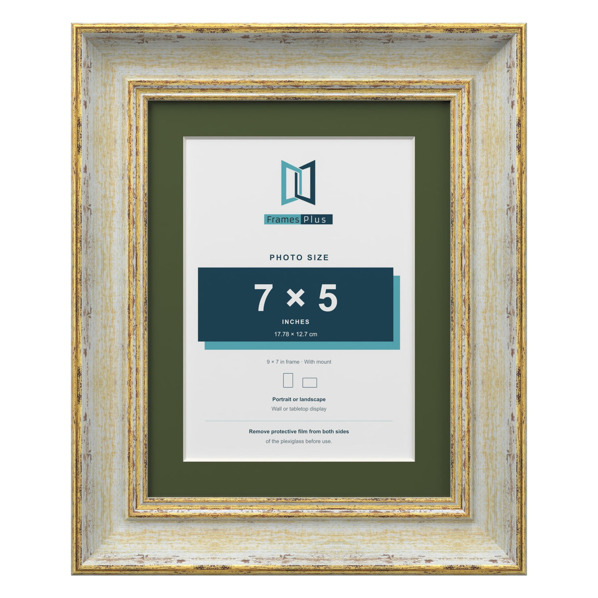 Cassis Cream 9 x 7 inch picture frame with a green mount for a 7 x 5 inch photo