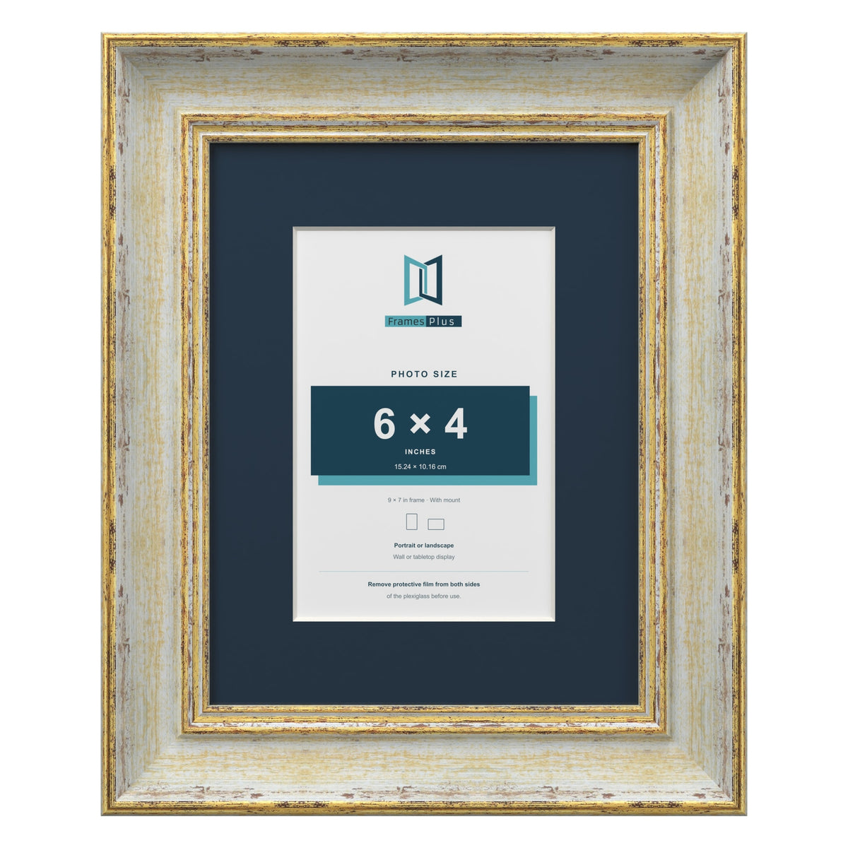 Cassis Cream 9 x 7 inch picture frame with a pacific blue mount for a 6 x 4 inch photo
