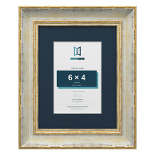 Cassis Cream 9 x 7 inch picture frame with a pacific blue mount for a 6 x 4 inch photo