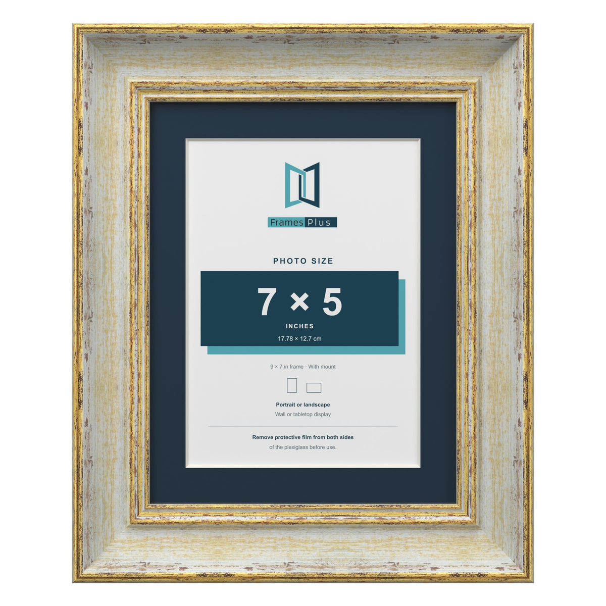 Cassis Cream 9 x 7 inch picture frame with a pacific blue mount for a 7 x 5 inch photo