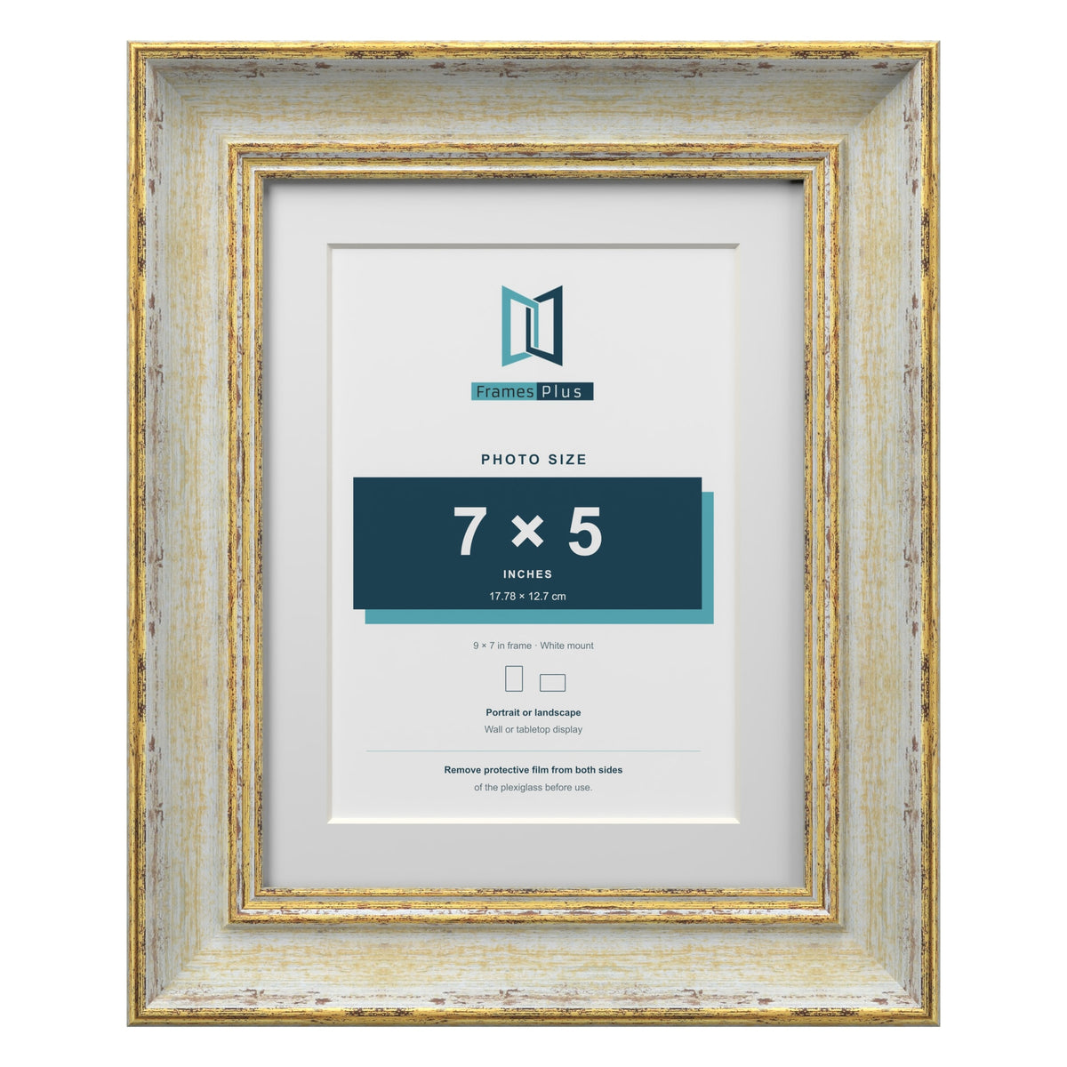 Cassis Cream 9 x 7 inch picture frame with a white mount for a 7 x 5 inch photo