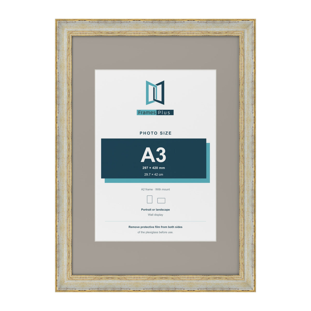 Cassis Cream A2 picture frame with a dawn grey mount for an A3 photo