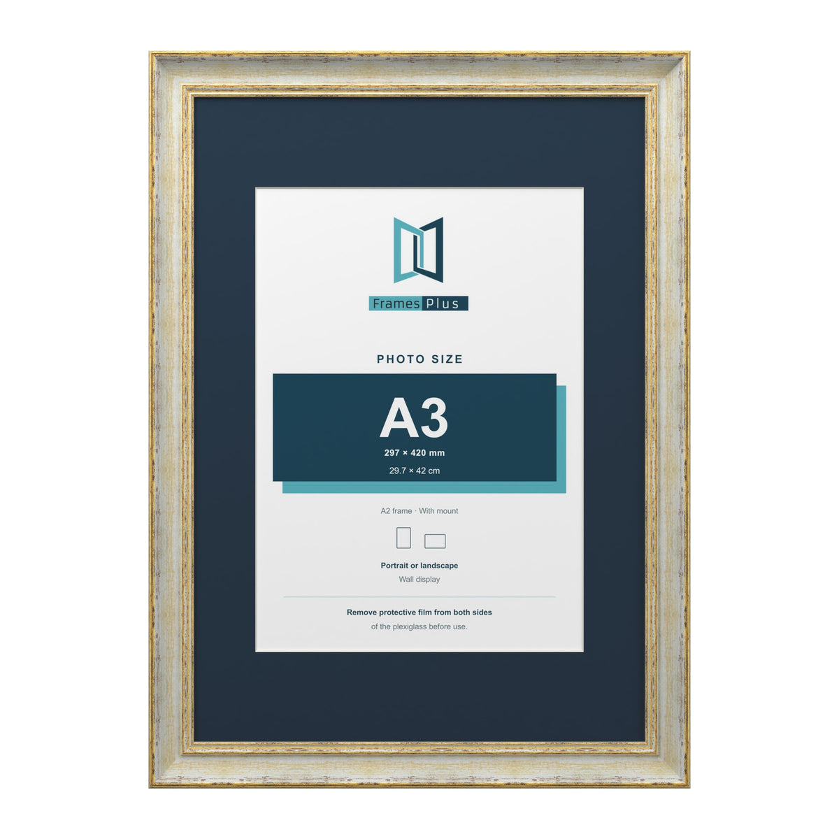 Cassis Cream A2 picture frame with a pacific blue mount for an A3 photo