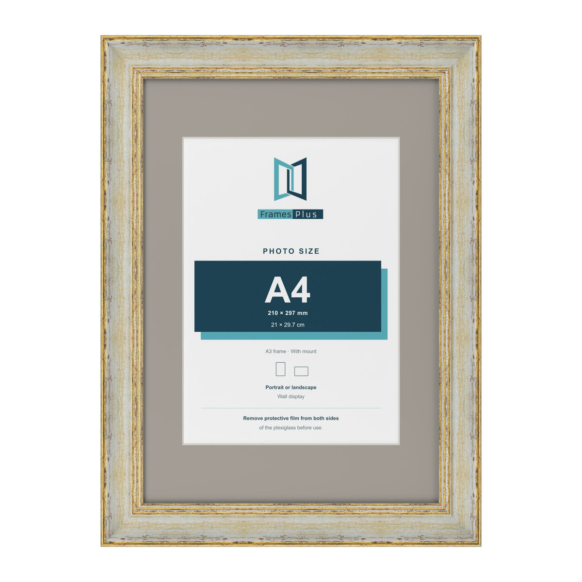 Cassis Cream A3 picture frame with a dawn grey mount for an A4 photo