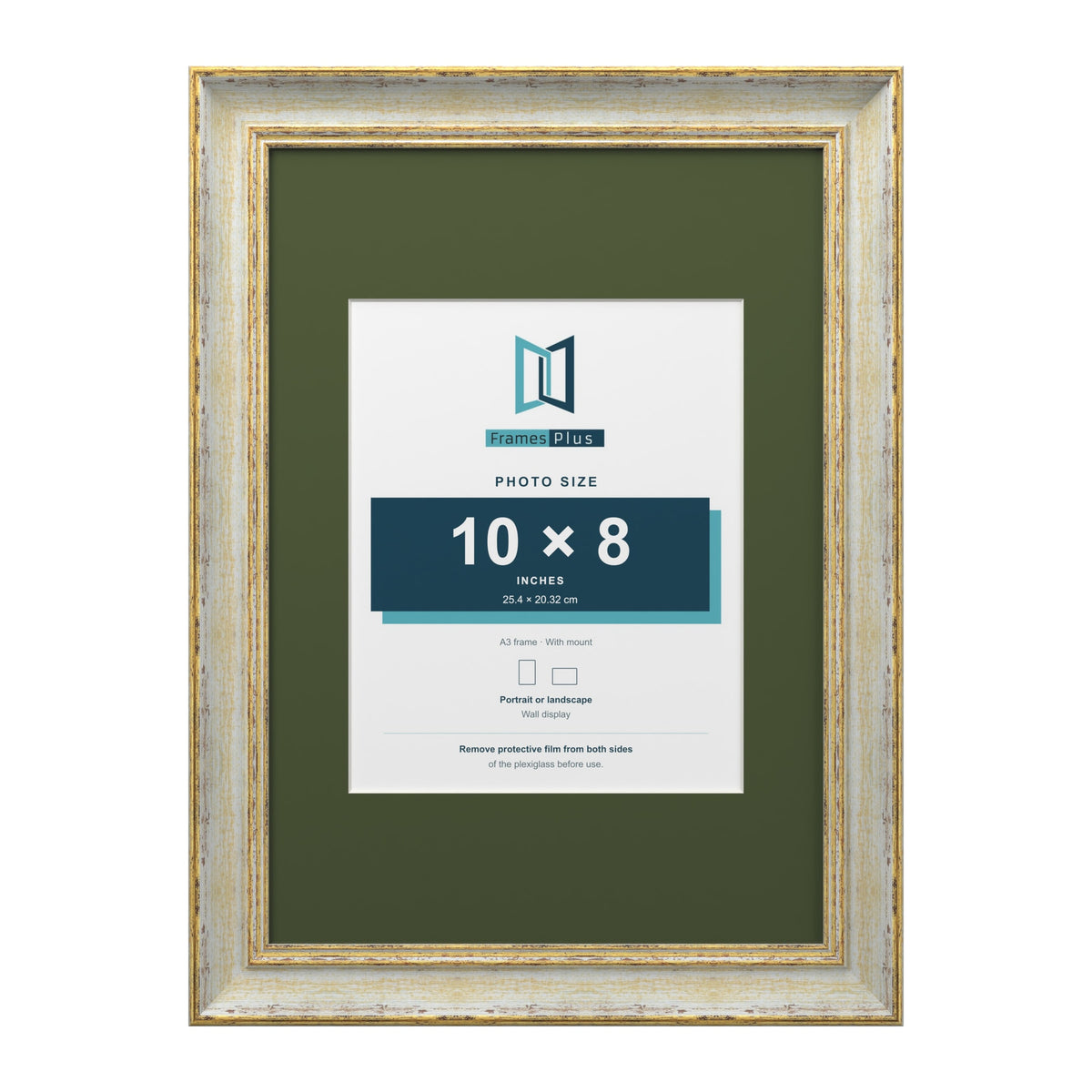 Cassis Cream A3 picture frame with a green mount for a 10 x 8 inch photo
