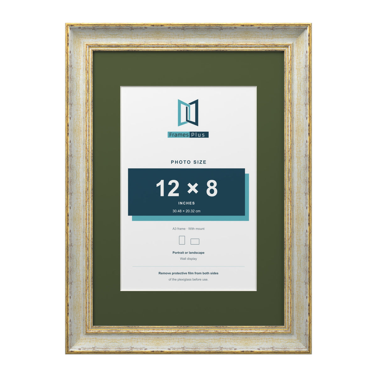Cassis Cream A3 picture frame with a green mount for a 12 x 8 inch photo