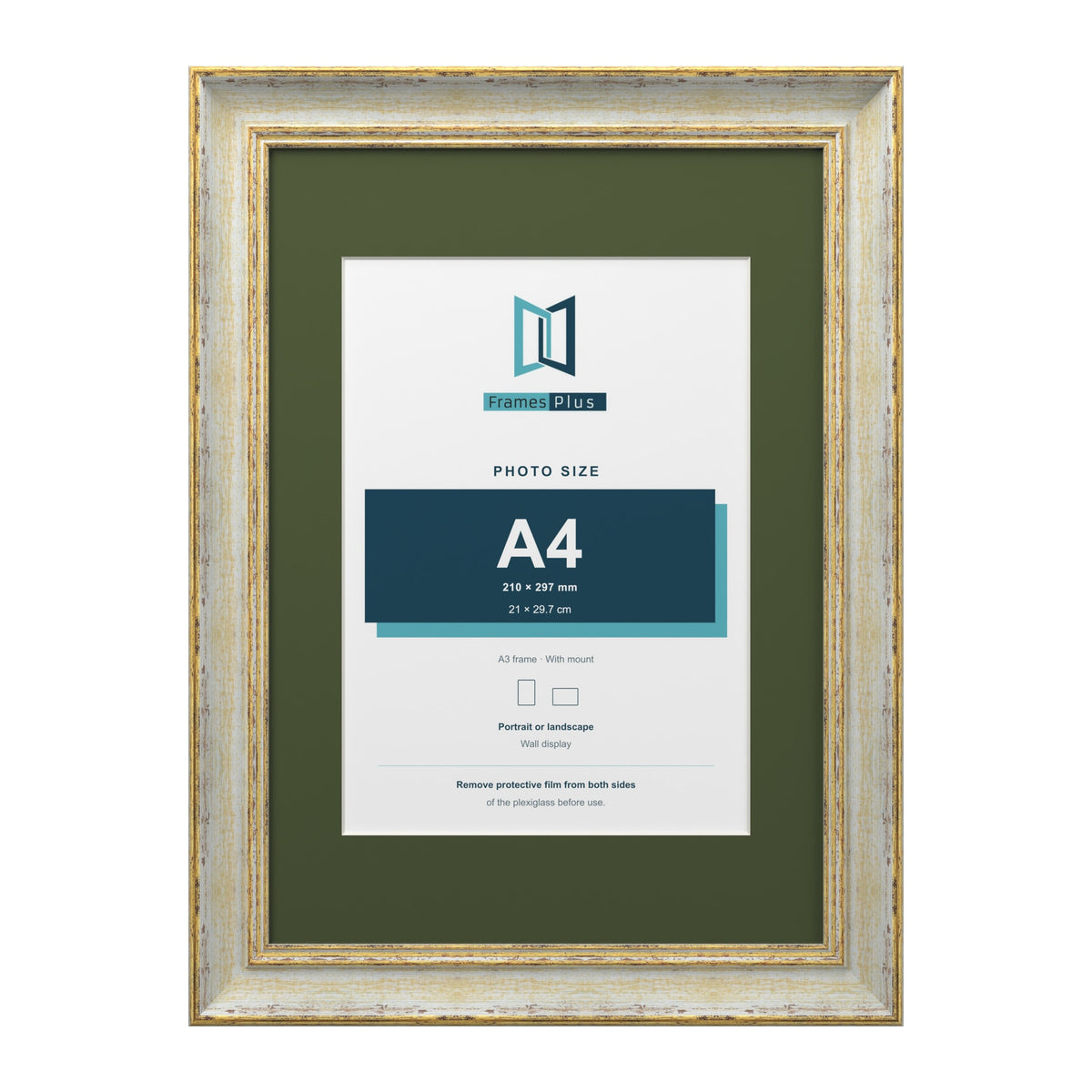 Cassis Cream A3 picture frame with a green mount for an A4 photo
