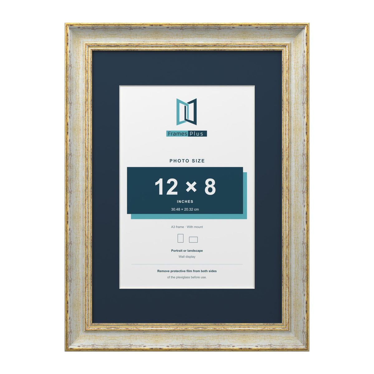 Cassis Cream A3 picture frame with a pacific blue mount for a 12 x 8 inch photo