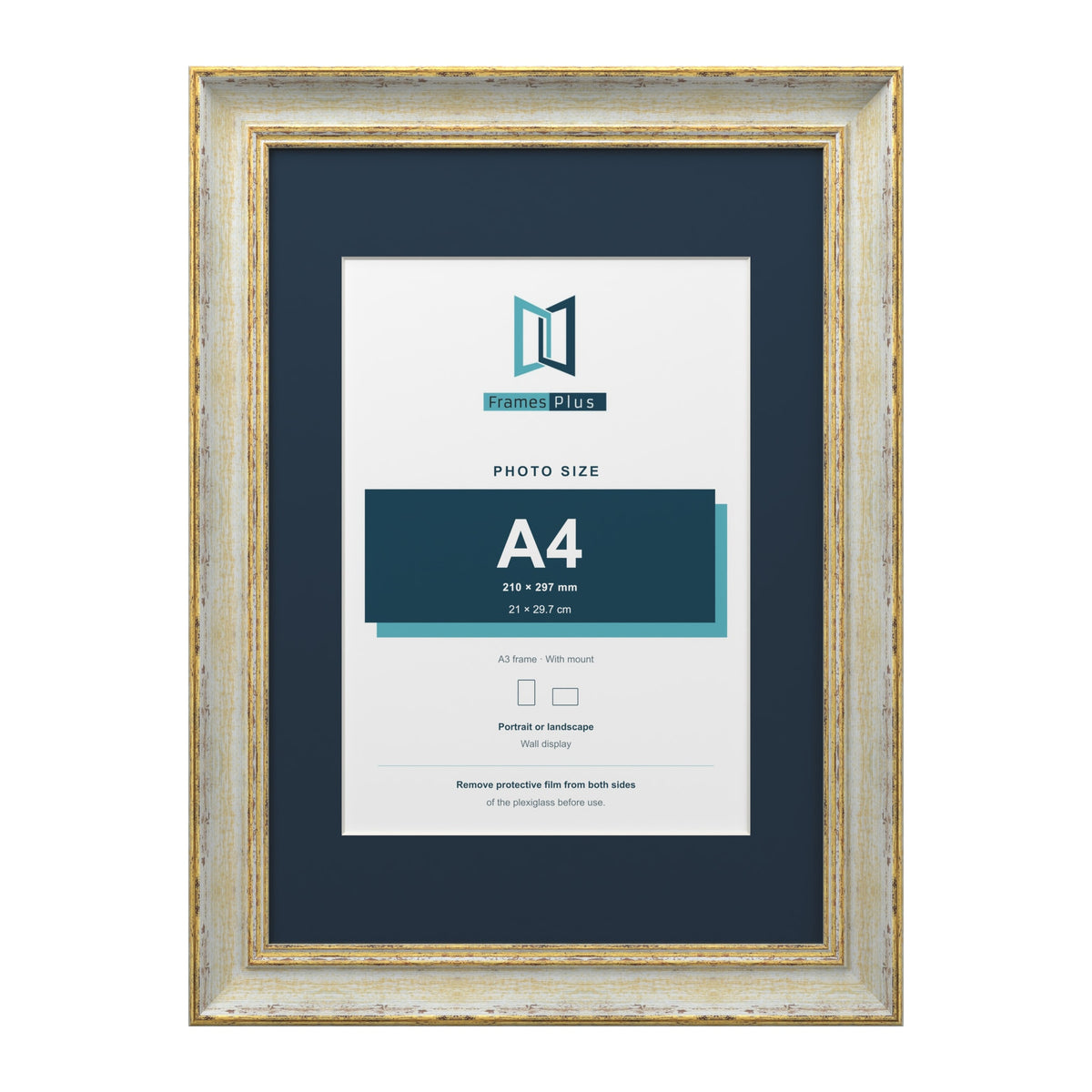 Cassis Cream A3 picture frame with a pacific blue mount for an A4 photo