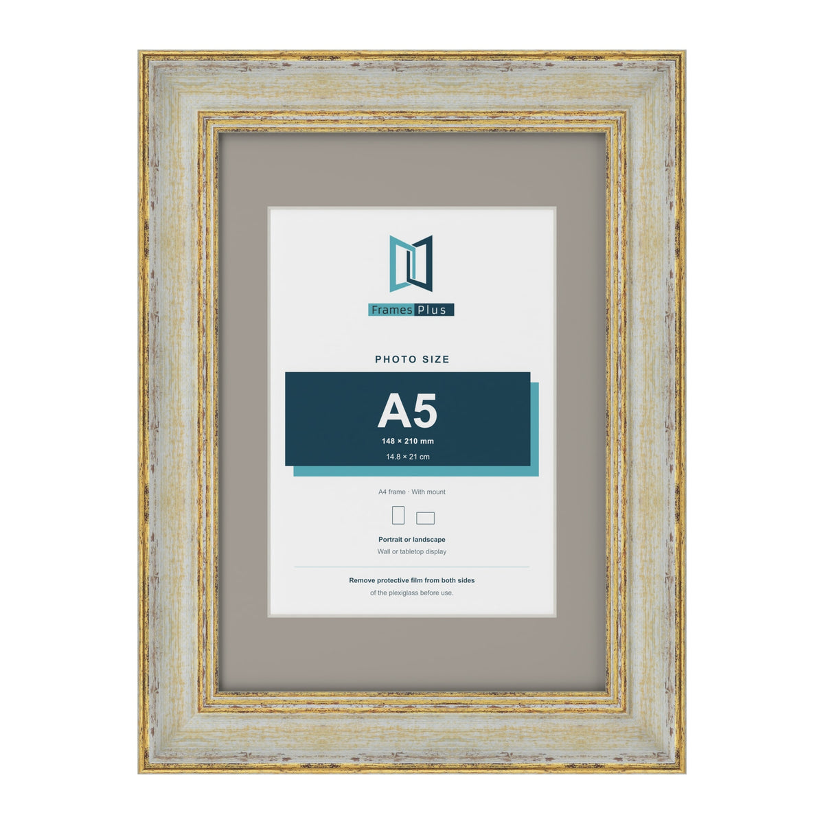 Cassis Cream A4 picture frame with a dawn grey mount for an A5 photo