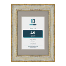 Cassis Cream A4 picture frame with a dawn grey mount for an A5 photo