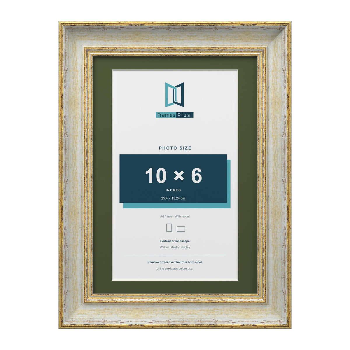 Cassis Cream A4 picture frame with a green mount for a 10 x 6 inch photo