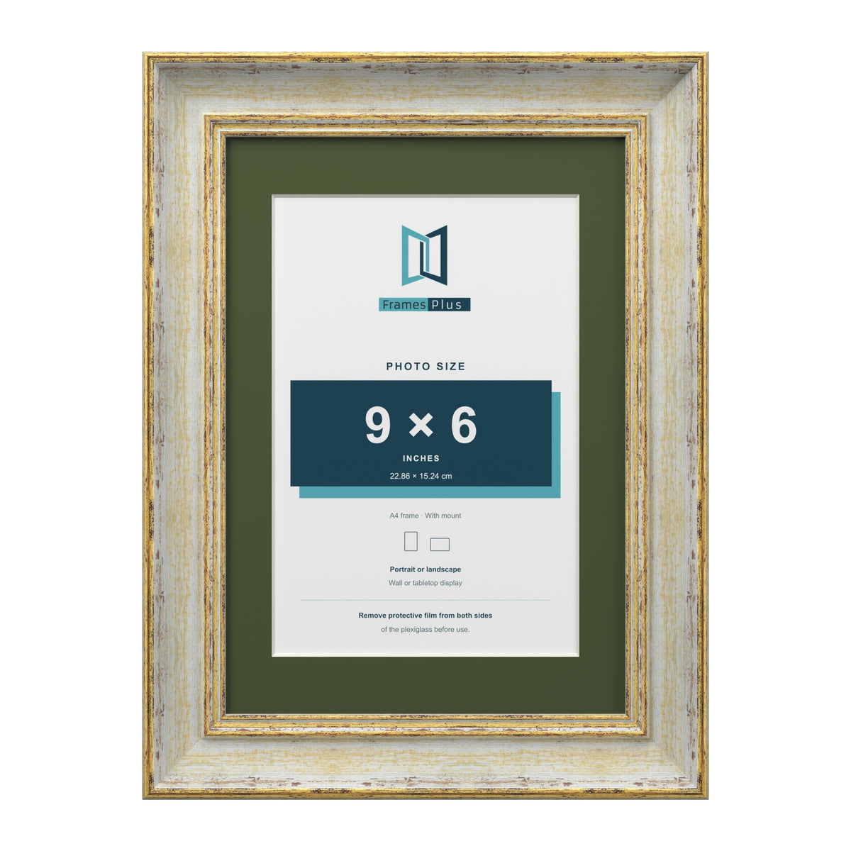 Cassis Cream A4 picture frame with a green mount for a 9 x 6 inch photo