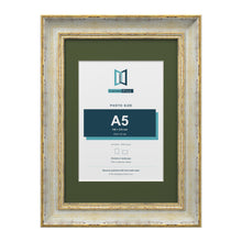 Cassis Cream A4 picture frame with a green mount for an A5 photo