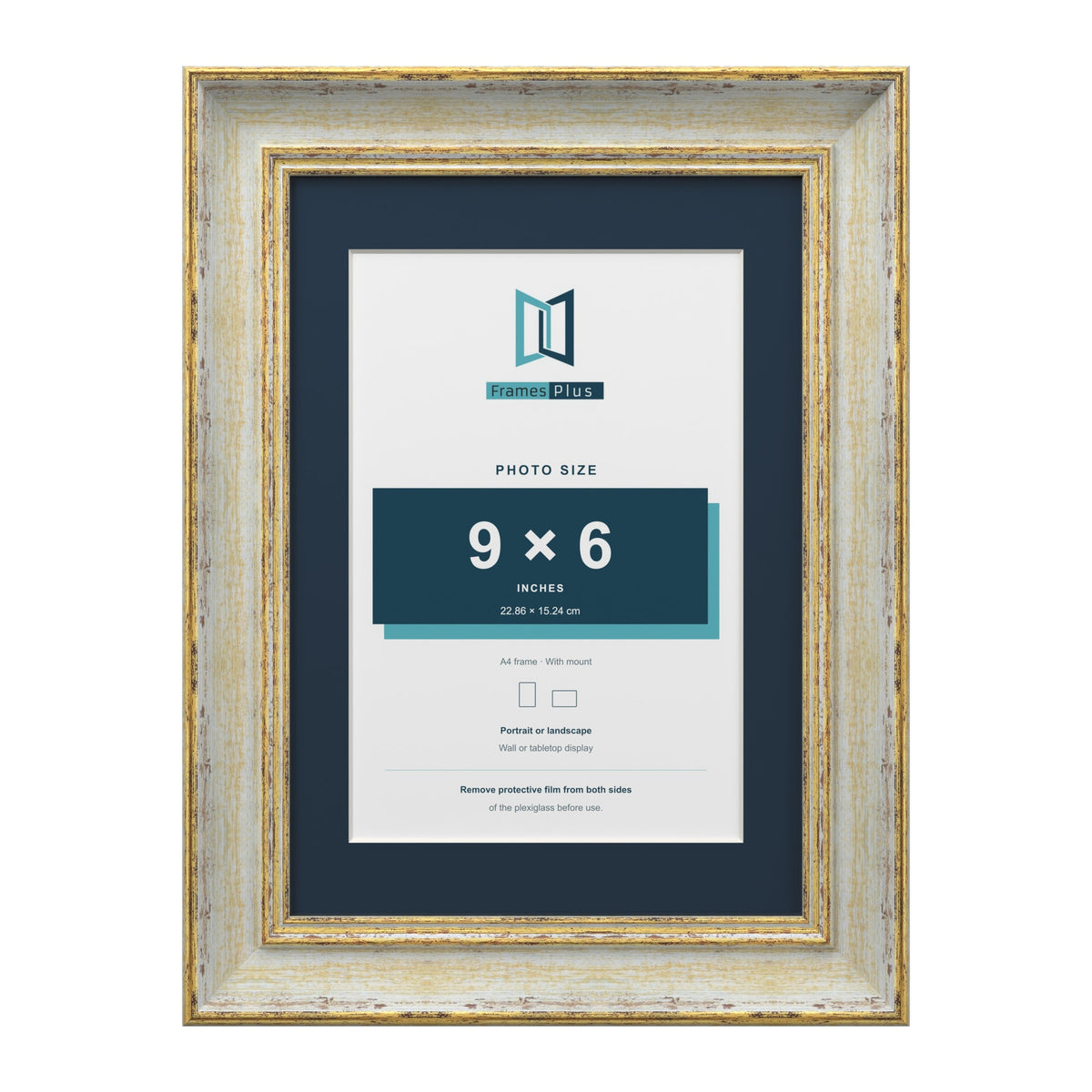 Cassis Cream A4 picture frame with a pacific blue mount for a 9 x 6 inch photo