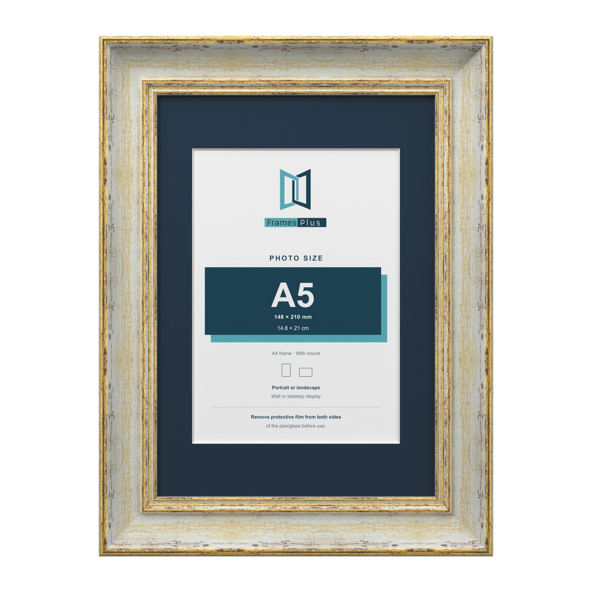 Cassis Cream A4 picture frame with a pacific blue mount for an A5 photo