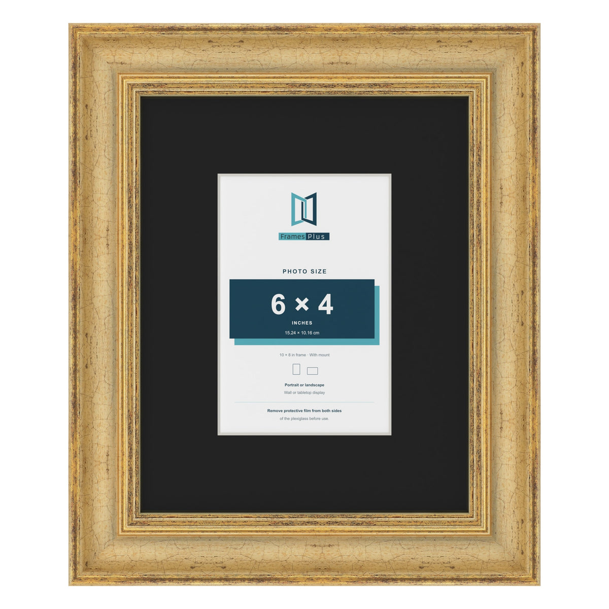 Cassis Gold 10 x 8 inch picture frame with a black mount for a 6 x 4 inch photo