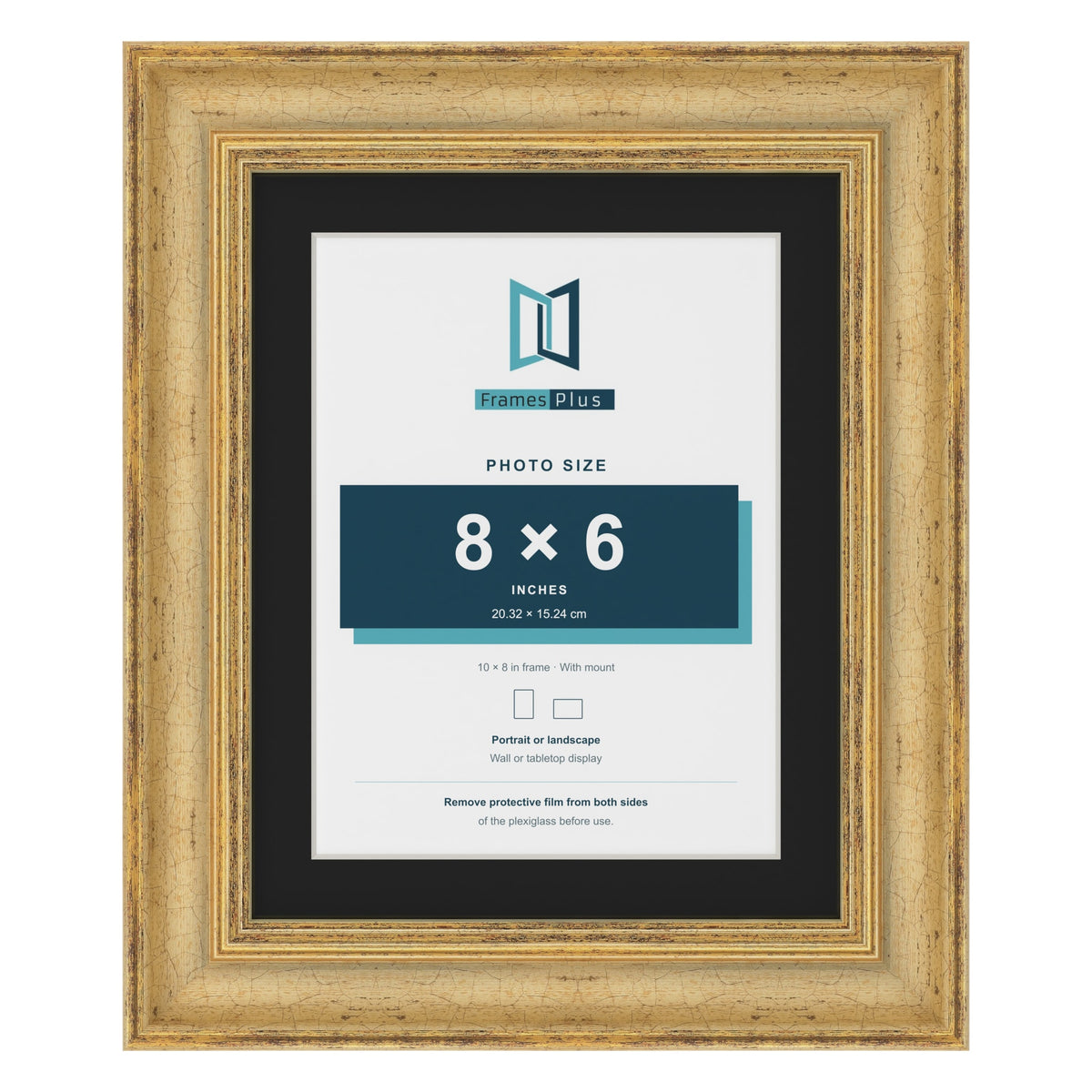 Cassis Gold 10 x 8 inch picture frame with a black mount for an 8 x 6 inch photo