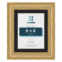 Cassis Gold 10 x 8 inch picture frame with a black mount for an 8 x 6 inch photo