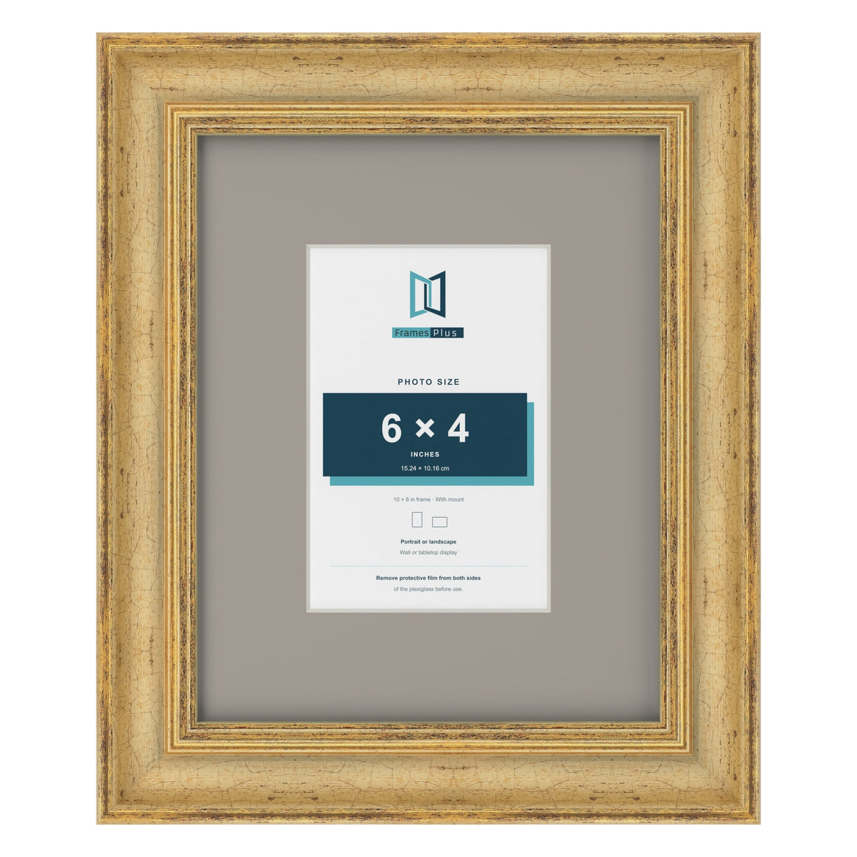 Cassis Gold 10 x 8 inch picture frame with a dawn grey mount for a 6 x 4 inch photo
