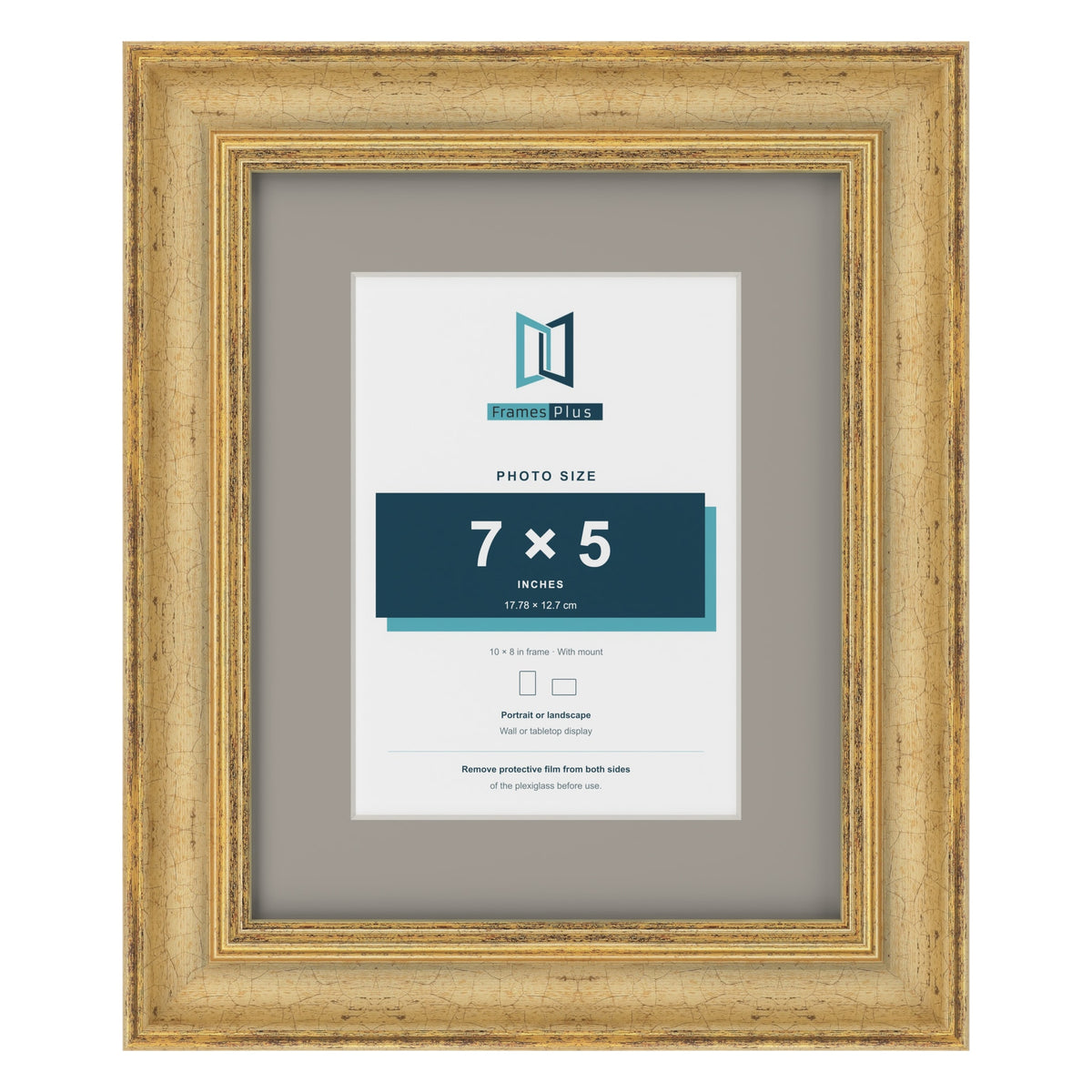 Cassis Gold 10 x 8 inch picture frame with a dawn grey mount for a 7 x 5 inch photo