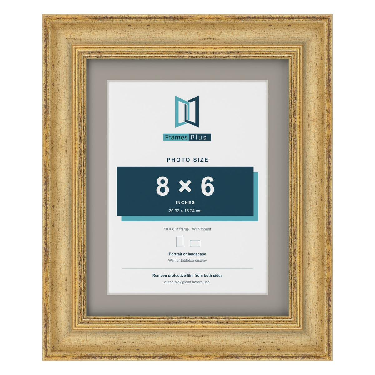 Cassis Gold 10 x 8 inch picture frame with a dawn grey mount for an 8 x 6 inch photo