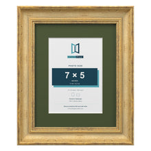 Cassis Gold 10 x 8 inch picture frame with a green mount for a 7 x 5 inch photo