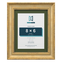 Cassis Gold 10 x 8 inch picture frame with a green mount for an 8 x 6 inch photo