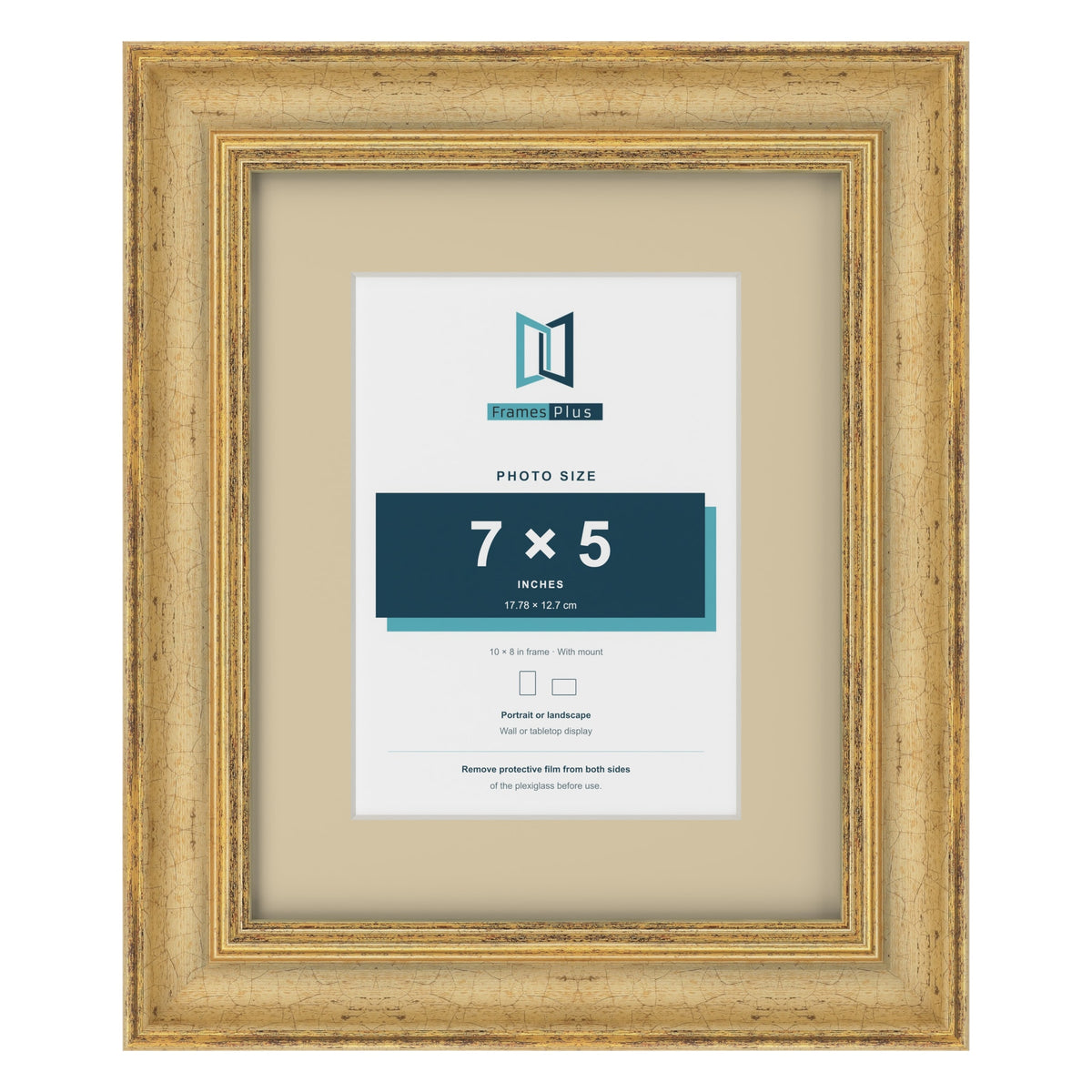 Cassis Gold 10 x 8 inch picture frame with an ivory mount for a 7 x 5 inch photo