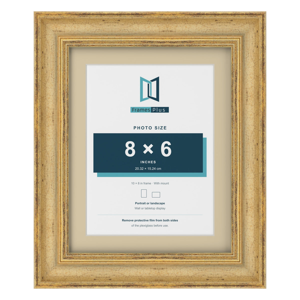 Cassis Gold 10 x 8 inch picture frame with an ivory mount for an 8 x 6 inch photo