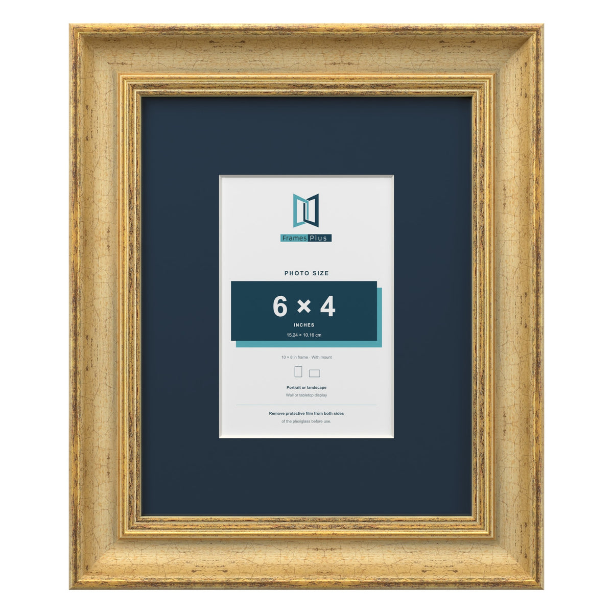 Cassis Gold 10 x 8 inch picture frame with a pacific blue mount for a 6 x 4 inch photo