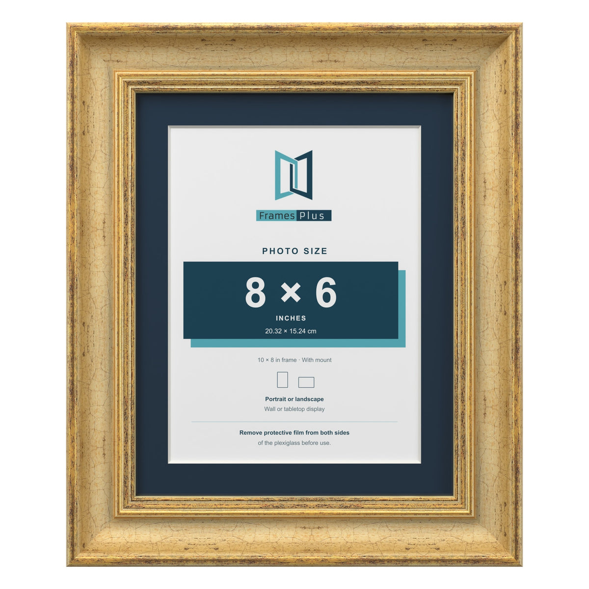 Cassis Gold 10 x 8 inch picture frame with a pacific blue mount for an 8 x 6 inch photo