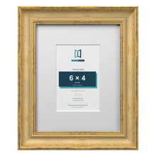 Cassis Gold 10 x 8 inch picture frame with a white mount for a 6 x 4 inch photo