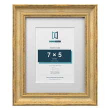 Cassis Gold 10 x 8 inch picture frame with a white mount for a 7 x 5 inch photo