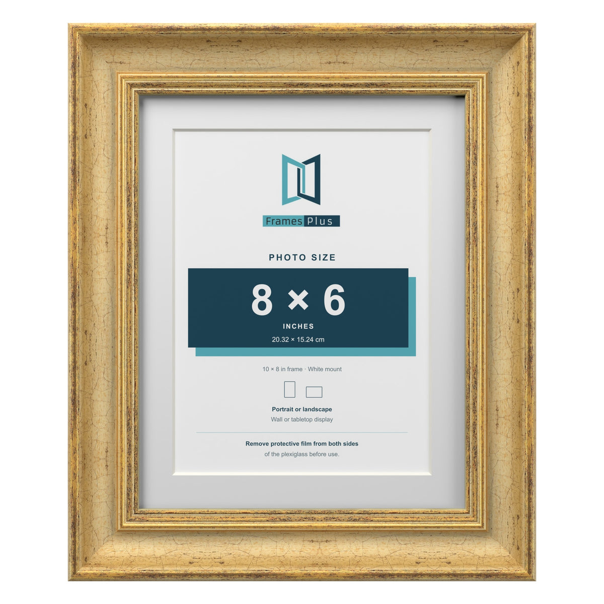 Cassis Gold 10 x 8 inch picture frame with a white mount for an 8 x 6 inch photo