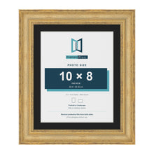 Cassis Gold 12 x 10 inch picture frame with a black mount for a 10 x 8 inch photo