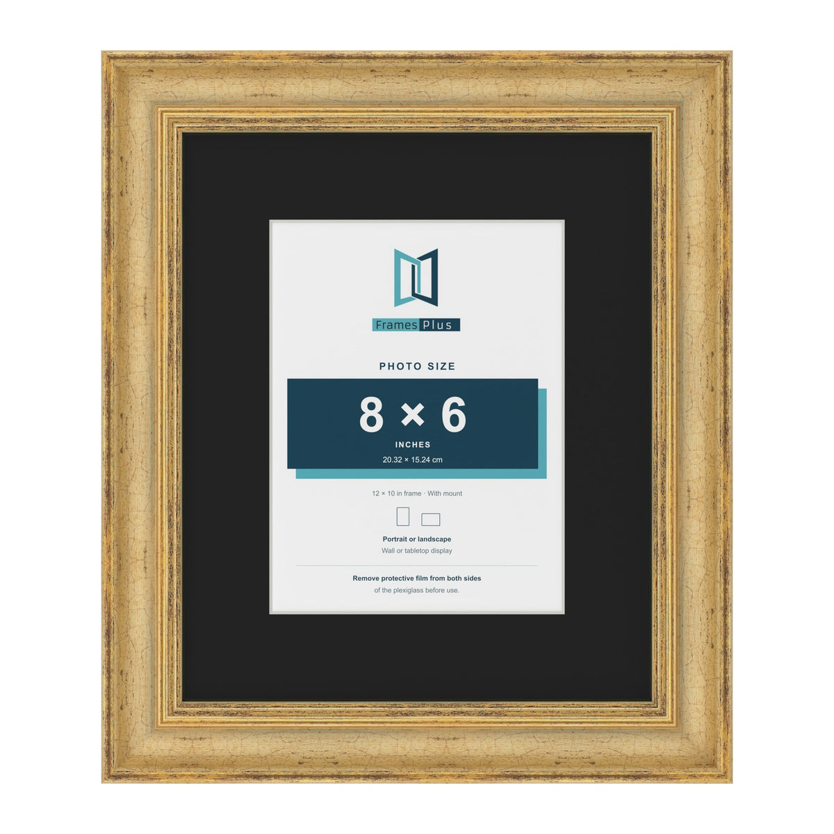 Cassis Gold 12 x 10 inch picture frame with a black mount for an 8 x 6 inch photo