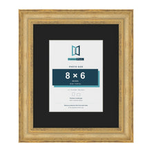 Cassis Gold 12 x 10 inch picture frame with a black mount for an 8 x 6 inch photo