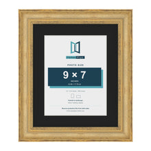 Cassis Gold 12 x 10 inch picture frame with a black mount for a 9 x 7 inch photo