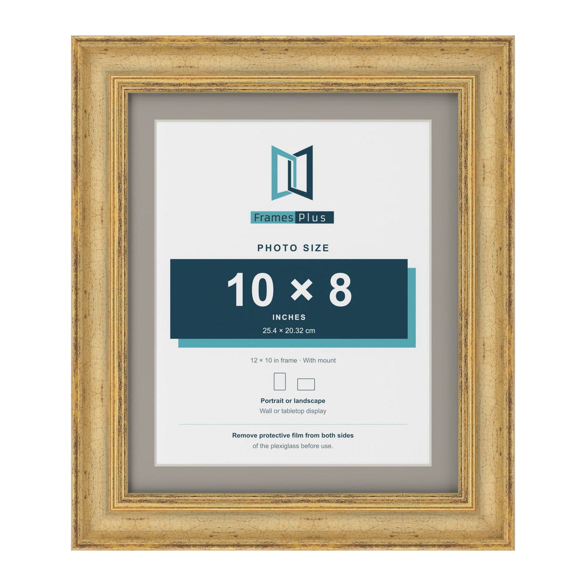 Cassis Gold 12 x 10 inch picture frame with a dawn grey mount for a 10 x 8 inch photo