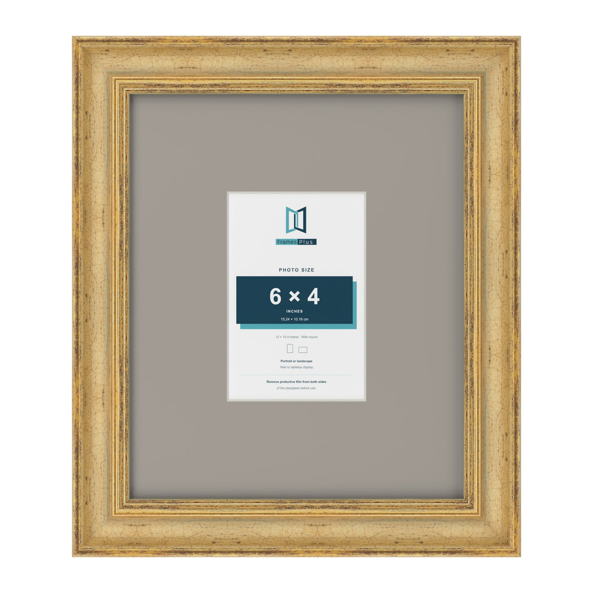 Cassis Gold 12 x 10 inch picture frame with a dawn grey mount for a 6 x 4 inch photo