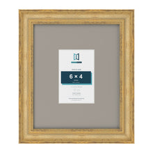Cassis Gold 12 x 10 inch picture frame with a dawn grey mount for a 6 x 4 inch photo