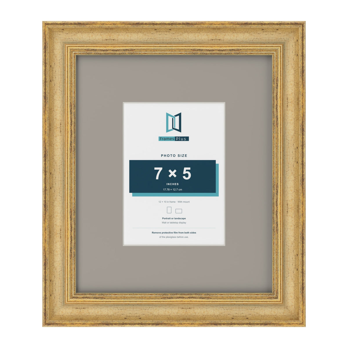 Cassis Gold 12 x 10 inch picture frame with a dawn grey mount for a 7 x 5 inch photo